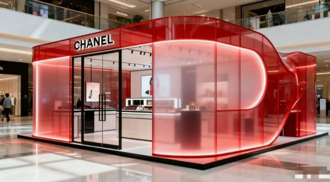 Bespoke translucent material application for pop-up retail.